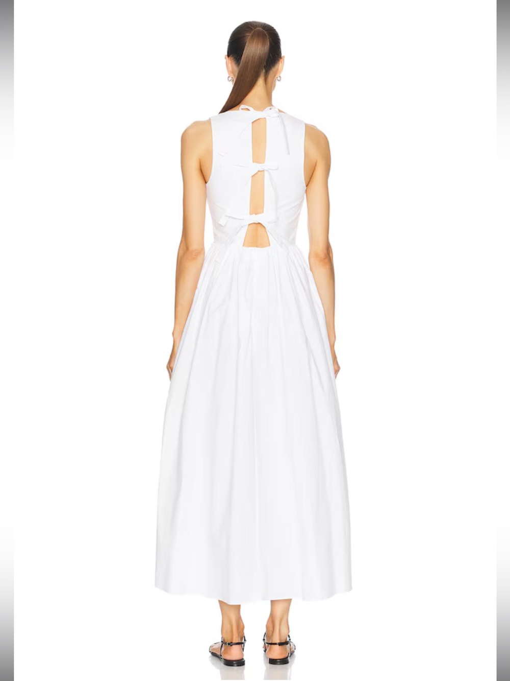Matteau 100% Cotton Poplin White Sleeveless Boat Neck Tie Back Midi Dress Pocket - Picture 7 of 16
